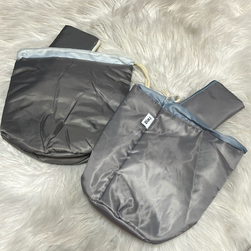 Grey Drawstring Shower / Bathroom Travel Bags - set of 2